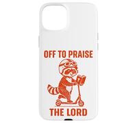 Carcasa para iPhone 15 Plus Divertido diseño de Christian Raccoon Faith de Off To Praise The Lord