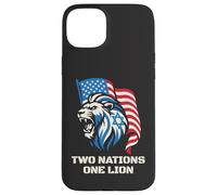 Carcasa para iPhone 15 Plus Dos Naciones Un León - Diseño Patriótico de Estados Unidos Israel