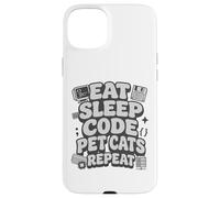 Carcasa para iPhone 15 Plus Eat Sleep Code Pet Cats Repeat Funny Programmer Cat Lover