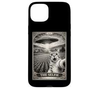 Carcasa para iPhone 15 Plus El Gato Selfie Tarot Carta OVNI Alien Sci Fi Parodia Invasión