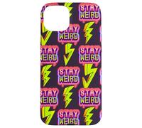 Carcasa para iPhone 15 Plus Estética de los 90 con Estampado Stay Weird en Forma de Trueno