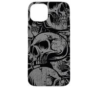 Carcasa para iPhone 15 Plus Estilo 90s Gris Negro Cráneos Tatuaje Tradicional Americano