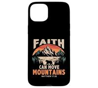 Carcasa para iPhone 15 Plus Faith Can Move Mountains Retro Sunset Bible Verse Christian
