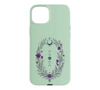 Carcasa para iPhone 15 Plus Fases Lunares Corona Botánica con Flores Violetas y Hojas