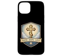 Carcasa para iPhone 15 Plus Fe Esperanza Amor Cristiano Ortodoxo Floral Jesucristo Dios