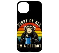 Carcasa para iPhone 15 Plus First of All I'm A Delight Retro Mono Café Divertido Humor