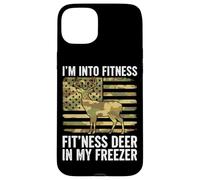 Carcasa para iPhone 15 Plus Fit'ness Deer In My Freezer Deer Hunting Camo Bandera Americana