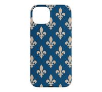 Carcasa para iPhone 15 Plus Flor de lis, símbolo Real francés, Beige sobre Azul Marino