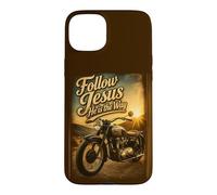 Carcasa para iPhone 15 Plus Follow Jesus He is The Way Christian Motorcycle Gospel Biker