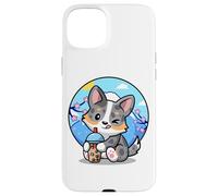 Carcasa para iPhone 15 Plus Funny Boba Bubble Tea Cherry Sakura Blue Merle Corgi Lover