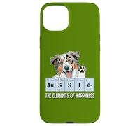 Carcasa para iPhone 15 Plus Funny Elements of Happiness Blue Merle Aussie Lover