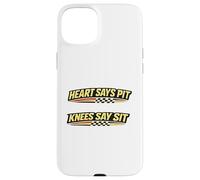 Carcasa para iPhone 15 Plus Funny Racing Humor Heart Dice Pit Knees Say Sit Race Broma