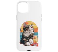 Carcasa para iPhone 15 Plus Funny Retro Cat Sunset Cocktail Beach Vacation Summer