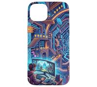 Carcasa para iPhone 15 Plus Futurista Cyberpunk PC Gamer y Retro Pixel Art RPG Fantasía