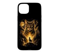 Carcasa para iPhone 15 Plus Gato Aullando A La Luna Naturaleza Animal Gráfico Amante