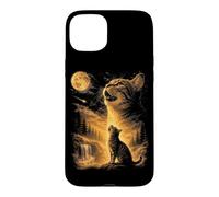 Carcasa para iPhone 15 Plus Gato Aullando A La Luna Naturaleza Animal Gráfico Amante