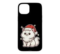 Carcasa para iPhone 15 Plus Gato Blanco Invierno con Sombrero de Papá Noel