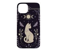 Carcasa para iPhone 15 Plus Gato místico Celestial Luna Polilla Botánica Arte Oculto