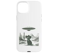 Carcasa para iPhone 15 Plus Gato secuestro alienígena en el Desierto del Sombrero Occidental OVNI Sci-Fi Art