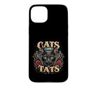 Carcasa para iPhone 15 Plus Gatos y Tatuajes Gato Negro Artista del Tatuaje