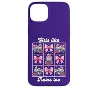Carcasa para iPhone 15 Plus Girls Like Trains Too Cute Pink Bow Locomotora Coqueta