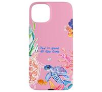 Carcasa para iPhone 15 Plus God Is Good Summer Ocean Preppy Pink Turtle & Coral
