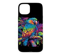 Carcasa para iPhone 15 Plus Gráfico de aerógrafo Retro Colorido Loro pájaro Tropical