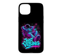 Carcasa para iPhone 15 Plus Gráfico de Astronauta Morado y Verde Azulado Just Vibing para Hombre