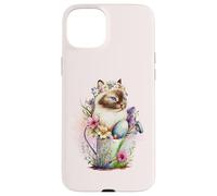Carcasa para iPhone 15 Plus Happy Easter Cat Easter Tea Cup Coffee Cat Siamese Floral