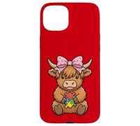 Carcasa para iPhone 15 Plus Highland Cow Autismo Puzzle Concientización Enseñar Niños Niñas