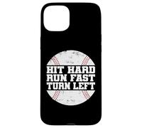 Carcasa para iPhone 15 Plus Hit Hard Run Fast Turn Left Baseball Softball Pun Baseballer