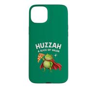 Carcasa para iPhone 15 Plus Huzzah: Una porción de Valor Frog Knight Pizza Gamer Snacks