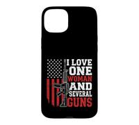Carcasa para iPhone 15 Plus I Love-One Woman and Several Guns Lover American Flag Funny