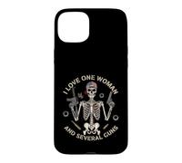 Carcasa para iPhone 15 Plus I Love-One Woman and Several Guns Lover Skeleton USA Flag