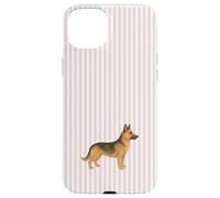 Carcasa para iPhone 15 Plus Ilustración Pastor Alemán Diseño Estético Rayas Rosa