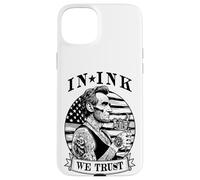 Carcasa para iPhone 15 Plus In Ink We Trust Funny Tatuado Tatuado Lincoln Tattoo Bandera de Estados Unidos