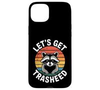 Carcasa para iPhone 15 Plus Insignia Retro Divertida de Mapache con Texto en inglés Let's Get Trashed