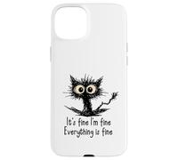 Carcasa para iPhone 15 Plus It's Fine I'm Fine Funny Chaotic Cat Meme Morning Mood