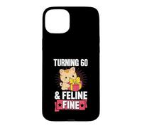 Carcasa para iPhone 15 Plus Juego de Palabras de 60 años y felino Fino para Fiesta de cumpleaños temática de Gatos