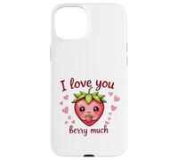 Carcasa para iPhone 15 Plus Juego de Palabras «I Love You Berry Much Cute Heart» con Forma de corazón y Fresa