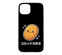 Carcasa para iPhone 15 Plus Kawaii Japonés Korokke Lover Crujiente Croqueta Comida Arte
