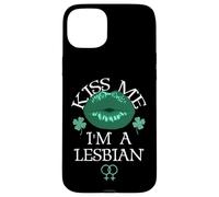 Carcasa para iPhone 15 Plus Kiss Me I'm a Lesbian St Patricks Day Green Lips Les Pride