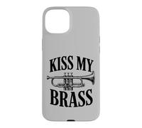 Carcasa para iPhone 15 Plus Kiss My Brass Trompeta Juego de Palabras Divertido Banda de música Músico Juego de Palabras