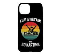Carcasa para iPhone 15 Plus La Vida es Mejor con Go Karting Vintage Kart Racing