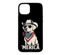 Carcasa para iPhone 15 Plus Lab Labrador Retriever Dog American Flag Bandana Gafas de Sol