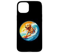 Carcasa para iPhone 15 Plus Labrador Retriever Perro Surfing Surfer Dueño Tabla de Surf Jinete