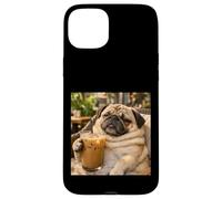 Carcasa para iPhone 15 Plus Lazy Sunday Coffee Pug Funny Relaxing Meme