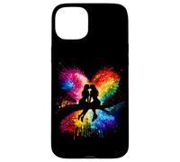Carcasa para iPhone 15 Plus Lesbian Girls Kissing on Tree Branch Rainbow Silhouette