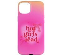 Carcasa para iPhone 15 Plus Libro de Lectura para Chicas Calientes Pink Aura Heart Cute Bows Y2K Bookish