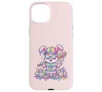 Carcasa para iPhone 15 Plus Lindo Conejo de béisbol de Pascua arcoíris Goteo niños niños niños pequeños